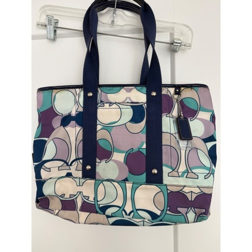 Coach Poppy Signature Tote Bag Multicolor Purple Teal Canvas M1163-117178